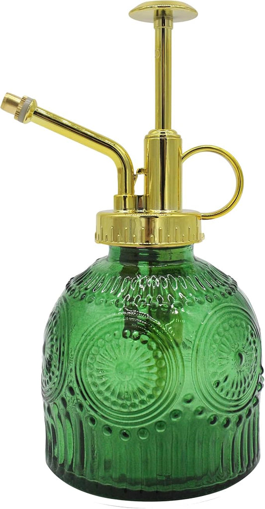 Glass Plant Mister Spray Bottle, 230ML Vintage Plant Spritzer, Succulent Watering Bottle Glass with Top Pump, Small Plants Sprayer Watering Can for Indoor Outdoor House(Green)
