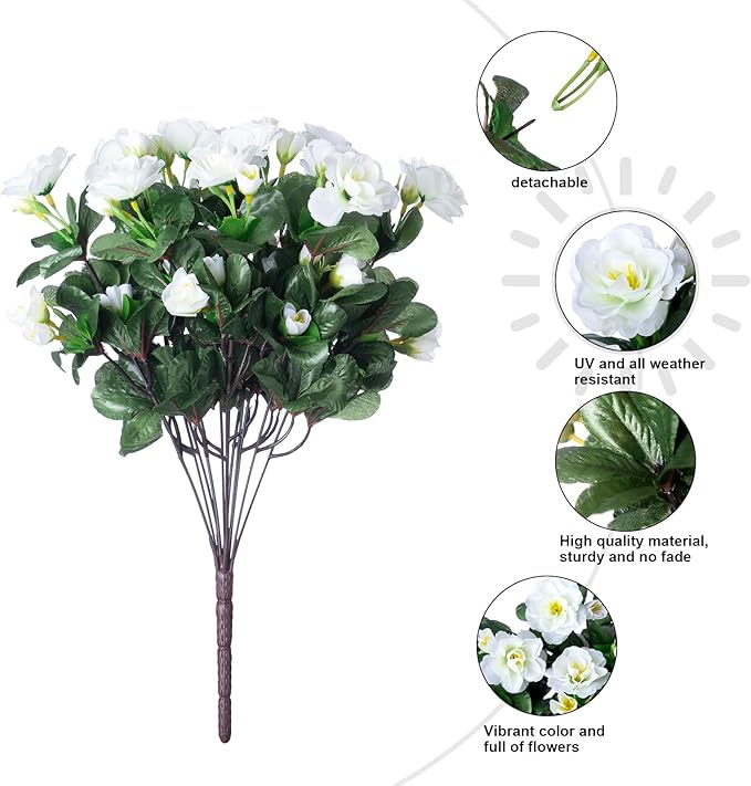 Ivydale Artificial Fake White Flowers Plants for Spring Outdoor Outside, Faux Silk Camellia UV Resistant Realistic for Front Door Porch Patio Balcony Garden Yard Decor, 3 Large Bundles