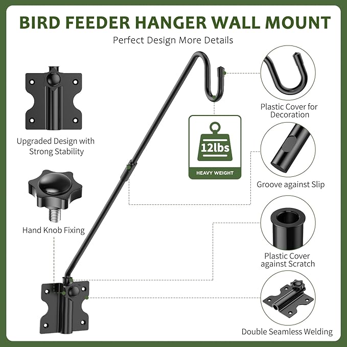 HOBITSTARX Wall Mount Heavy Duty Deck Hook-28 Inch Extended Reach Plant Hangers Outdoor -Bird Feeder Hanger for Deck Railing-Fence Plant Bracket Hooks for Hanging Hummingbird Feeders,Lanterns, More