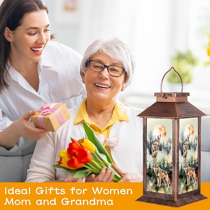 Pawatee Solar Hanging Lanterns, Wolves Style, Bronze Finish, 2 LED Lights, Waterproof, Ideal for Garden, Patio, Lawn, and Porch