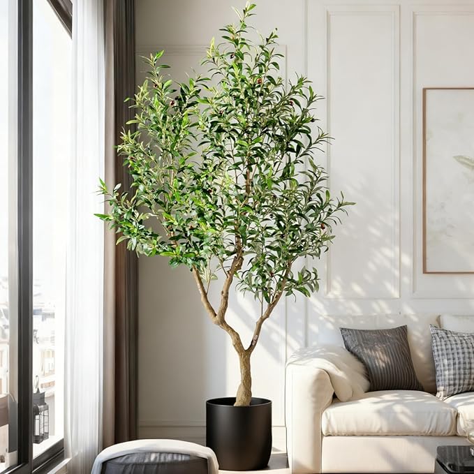 Erimda 7FT Faux Olive Tree with Tall Exquisite Planter Artificial Olive Tree Tall, Potted Fake Olive Plant with 1710 Real Touch Leaves, Indoor Outdoor Home Garden Office Decor