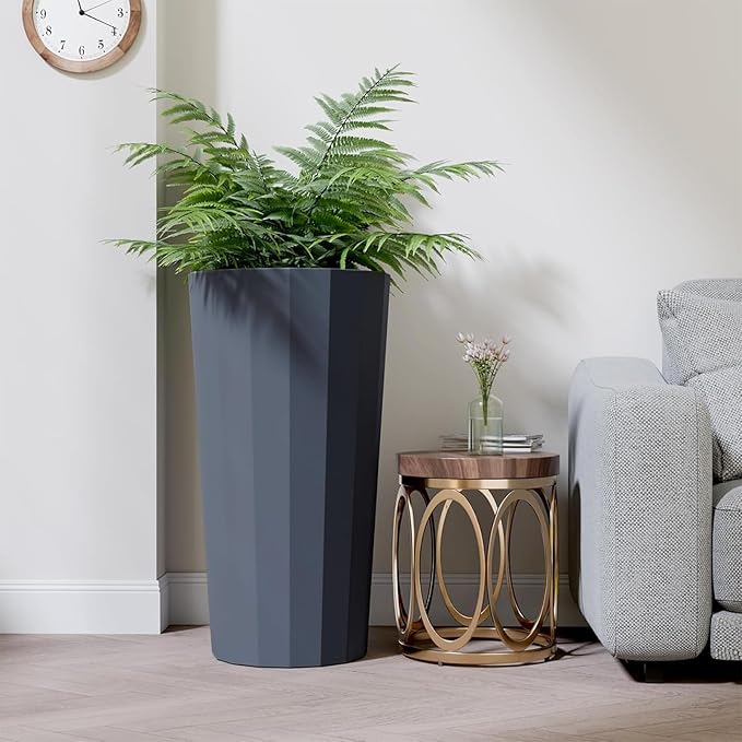 Diyfire 2PCS Tall Planters for Outdoor Plants, 23.6 Inches Large Outdoor Conical Flower Pots for Porch with Drainage Holes and Drainage Baffle, Tapered Large Planters for Garden, Balcony Use, Grey