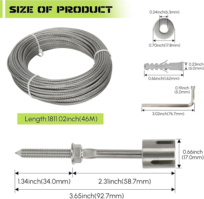 Wire Trellis for Climbing Plants Outdoor, 30-Set Wall Wire Trellis Kit with 1/8" x 150ft Stainless Steel Cable and Cutter, T316 Espalier System for Fence Garden DIY on Brick Concrete Wood Walls