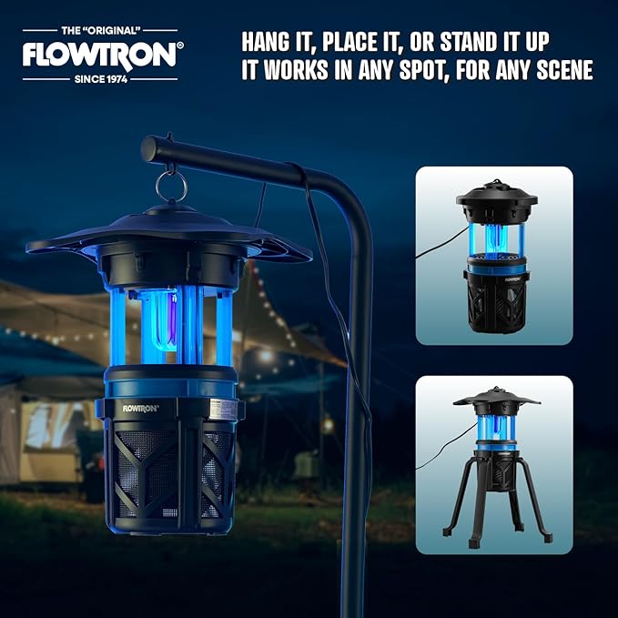 Flowtron Indoor Outdoor Bug Trap Zapper | Electric Insect Killer with UV Light & Fan | 800 Volt Stun Grid & 530 Sq Ft Coverage | Silent Mosquito, Fly, Gnat, Insect Trap for Patio, Yard, Home, Garage