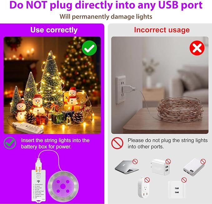 HXWEIYE Rechargeable Fairy Lights with Remote & DIY Timer, 33ft 100LED Battery Operated Twinkle String Lights, 8 Modes Decor Light for Bedroom Indoor Wedding Dorm Christmas Tree Party (Purple)