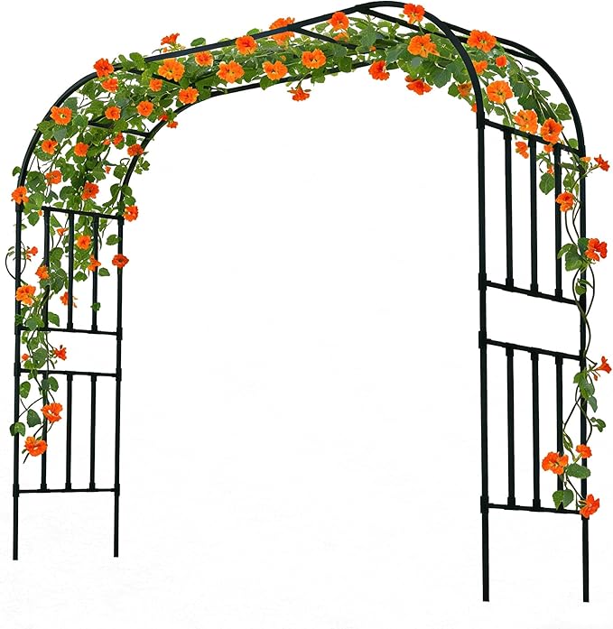 Carotex Square Tube Garden Arch Trellis, 8.2FT x 8.3FT Metal Arbor, Outdoor Trellis for Climbing Plants, Black
