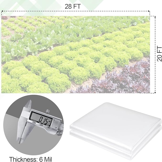 20 x 28 FT Clear Greenhouse Plastic Sheeting, 6 Mil Polyethylene Film Heavy Duty, Water Sun Frost Wind Dust Resistant Winter Hoop House Toughness Plastic Cover for Farming, Gardening, Agriculture,DIY