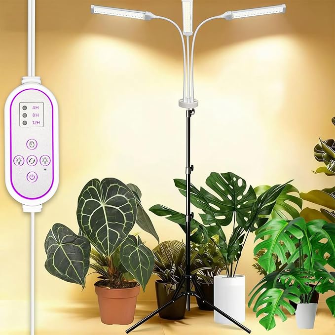 Secefeao Grow Lights for Indoor Plants Full Spectrum, LED Plant Light with Stand, Adjustable Height, 4/8/12H Timer, 10 Dimmable Levels & 3 Lighting Modes (315 LEDs Stand)