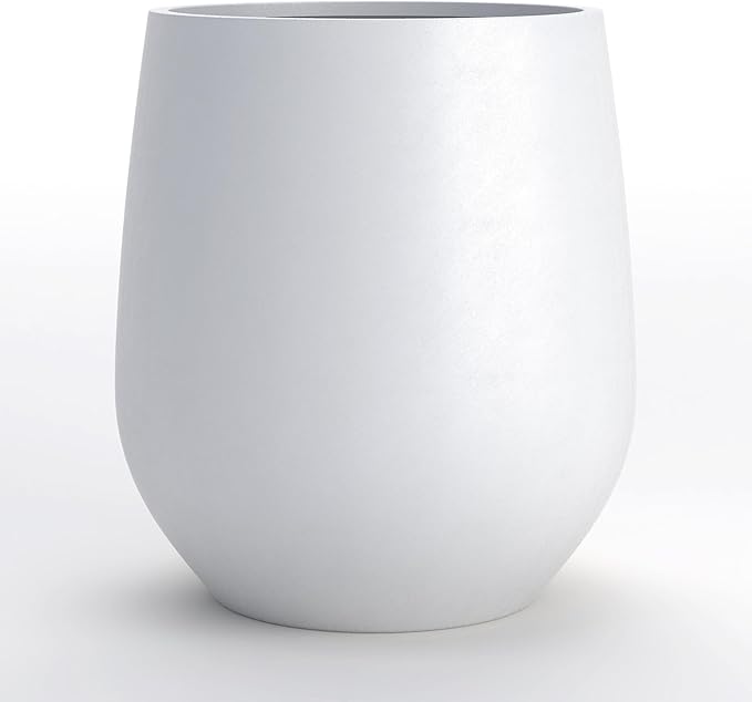 DTY Signature Mount Wilson 11''D x 11.8''H Modern Indoor Outdoor Fiberstone Tapered Planter, Lightweight, Weather Resistant Garden Pot with Drainage Hole & Rubber Plug - White, Small