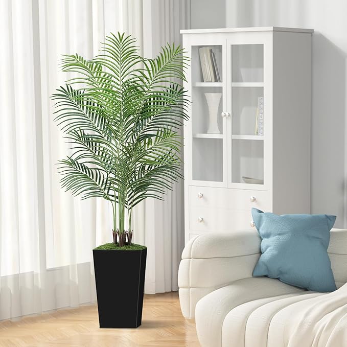 6ft Artificial Palm Tree with Black Planter-Tall Artificial Indoor Plants, Fake Tropical Palm Tree, Faux Silk Plants for Home Office Living Room Bedroom Modern Decor