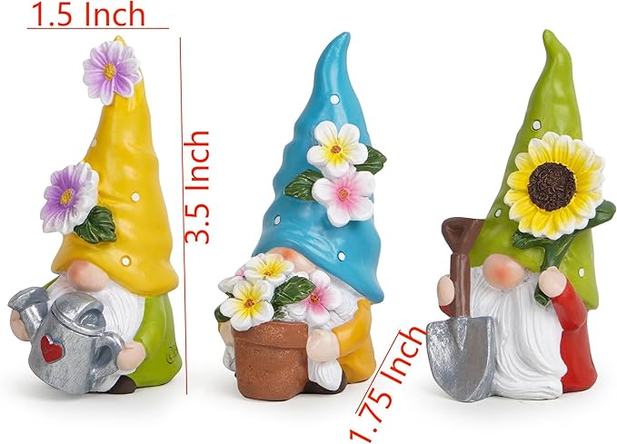 Hodao Spring Decorations for Home - Colorful Garden Gnomes Figurines with Flowers & Tools – Spring Summer Indoor Outdoor Decor for Table, Lawn, Window Sill – Gift for Garden Lovers