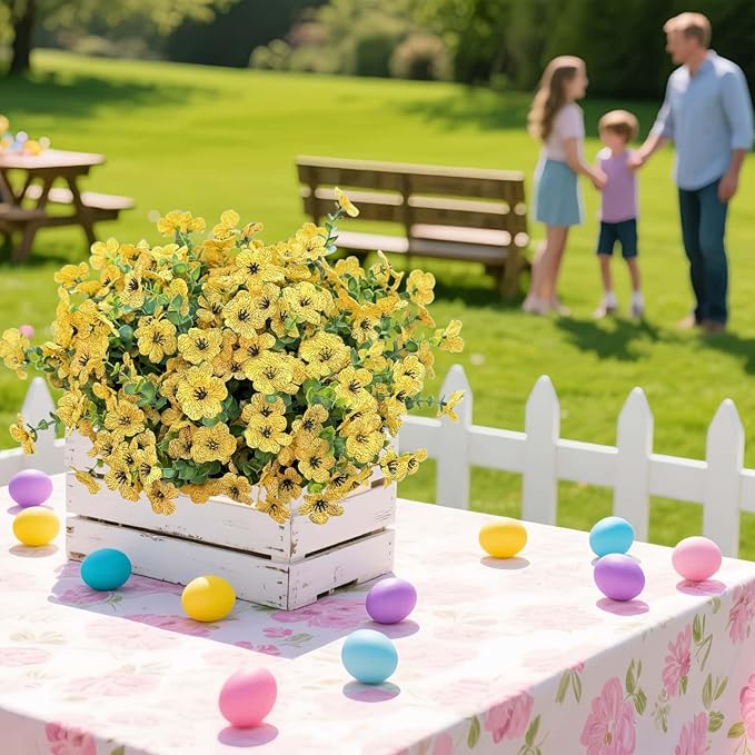 XccJLYB Artificial Flowers for Outdoor UV Resistant Fake Plants, 12 Bundles Fake Mums Silk Daisy in Pots for Porch Patio Garden, Faux Potted Home Decor for Outside (Yellow)