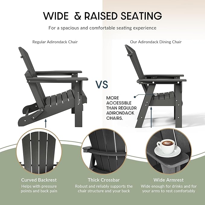 WestinTrends Malibu Malibu Outdoor Patio HDPE Plastic Adirondack Dining Chair Gray