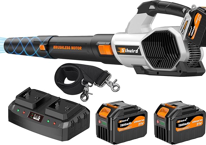 Leaf Blower Cordless, 765CFM Electric Leaf Blowers with 2 x 7.8Ah Batteries and Charger, 3- Speed & Turbo Mode, Equipped with LED Lighting, 1 x Shoulder Strap, Blowers for Lawn Care - SL9501