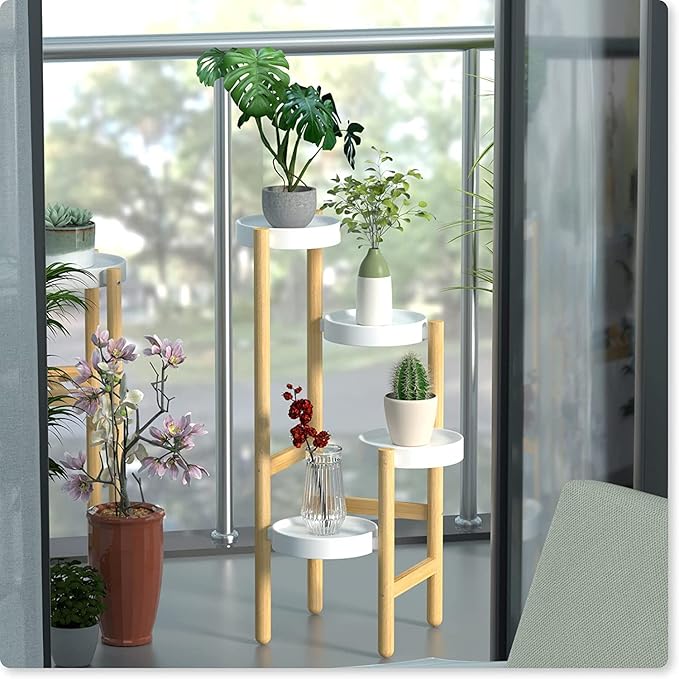 Wisuce Bamboo Plant Stands Indoor, 4 Tier Tall Corner Plant Stand Holder & Plant Display Rack for Outdoor Garden Indoor Home(4 Tier -1)