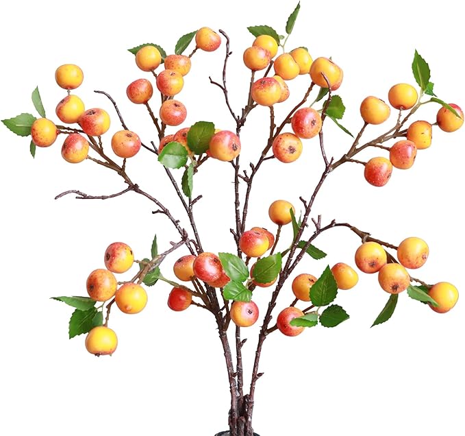 Forlaoers Real Looking 4Pcs 21.6 Inch Orange Artificial Flowers Faux Berries Stems Artificial Berry with Branches for Party Christmas Decorations Bedroom Desk Table Vase Fillers Home Decor