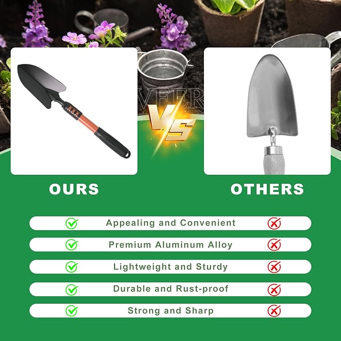 Garden Tool Set, 3 Pack Gardening Tools, Stainless Steel Heavy Duty Hand Cultivator, Hoes, Shovel, for Planting Weeding Digging, Red