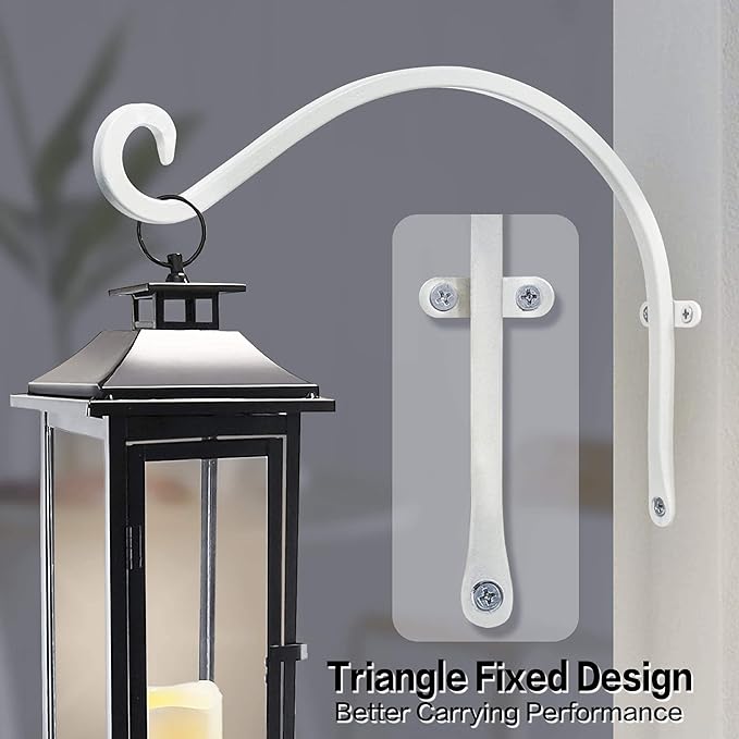 Qiang Ni Bird Feeder Hanger: 12-Inch Wall-Mounted Plant Bracket Outdoor - 4 Pieces White Plant Hooks for Hanging Flower Baskets