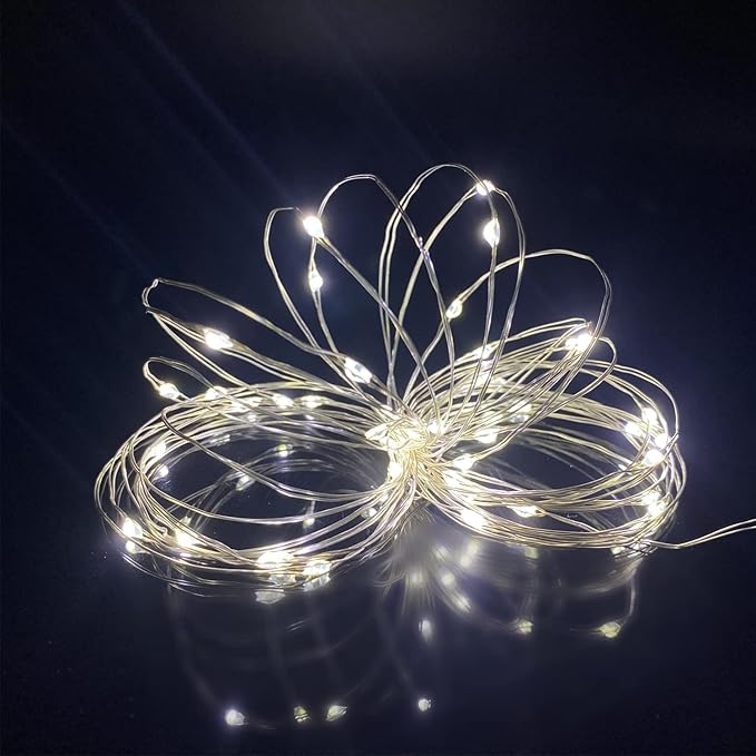 Luna gift Pack 2 Indoor Mini Starry String Lights, Battery-Operated Fairy Lights with Timer for Christmas Party Bedroom Decoration,50Count LEDs,18FT Silver Wire (Cold White)