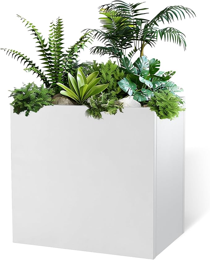GZLVSOW White Metal Planter Box 30" x 12" x 24" for Outdoor Plants Galvanized Steel Outdoor Planter Spliced Rectangular Flower Box with Partitions for Outside,Indoor,Garden (White, 30 * 12 * 24)