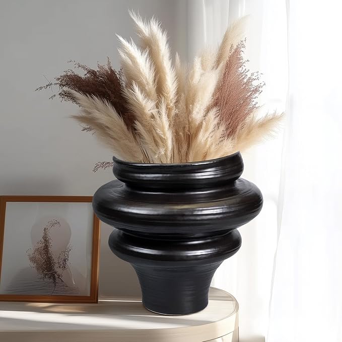 Teagas Ceramic Plant Pots 11 Inch - Bonsai Planters for Indoor Plants Outdoor Plants, Pot for Plant with Drainage Hole, Decorative Flower Pots for Home Decor, Gift for Men Women, Black