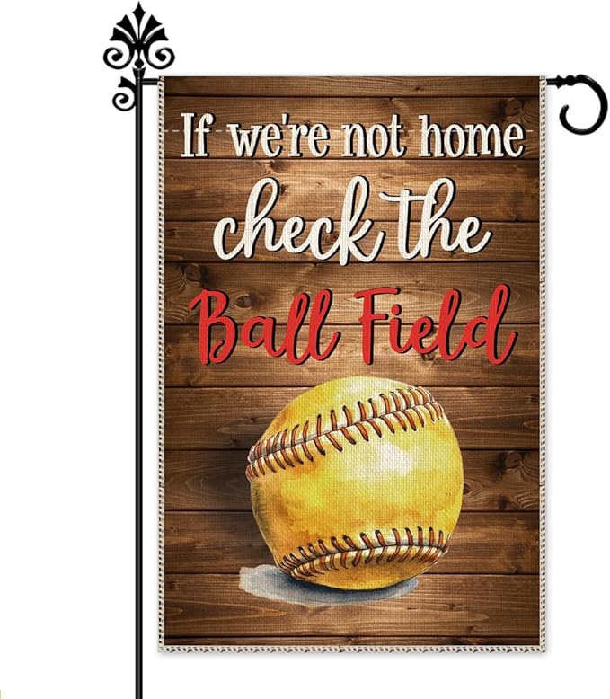 Hafhue If We Are Not Home Check The Ball Field Garden Flag, 12 x 18 Inch Double Sided Farmhouse Holiday Yard Garden Lawn Court Backyard Decoration Flag, Appreciation Gifts for Baseball Lover Coach