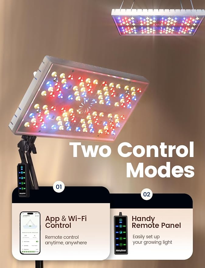 MetryGrow Grow Lights for Indoor Plants, [Smart APP & Expansive 2x2 Ft Coverage] Genuine 48Watt LED Full Spectrum Standing/Hanging Growing Plant Lamps, 8-Level Brightness, 270°Folding, 360°Rotation