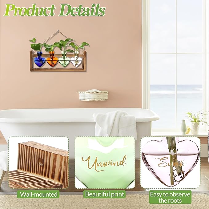 CYZglass Plants Propagation Stations Plant Terrarium Kit for Bathroom Glass Planters for Indoor Plants Bathroom Decor Accessories - Relax Soak Unwind Breathe