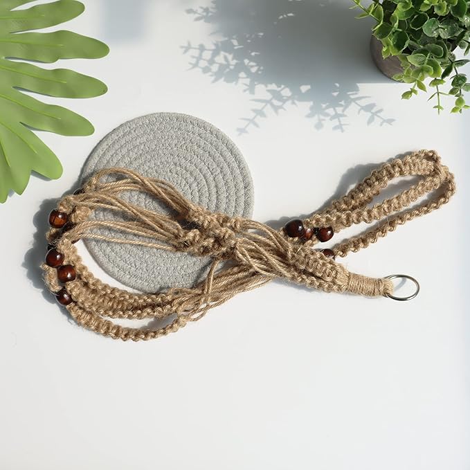 BlueMake Macrame Plant Hanger Indoor Hanging with Wood Beads Macrame Planters No Tassel for Indoor Outdoor Boho Home Decor 35 Inch (Brown, 1pc)
