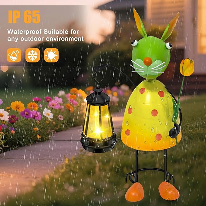 Solar Garden Lights Rabbit Statue with Solar Lantern Lights,13.38 inch Garden Lawn Decoration,Birthday Gifts for Women Grandma,Gardening Gifts Decorative Stakes for Yard,Patio,Porch, Christmas