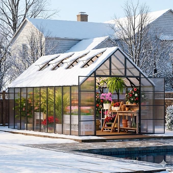 WACASA 20x10x10 FT Greenhouse for Outdoors, Easy Assembly Thickened Aluminum Polycarbonate Greenhouse Kit with 4 Vent Windows, Swing Door, Walk-in Greenhouse for Patio and Backyard