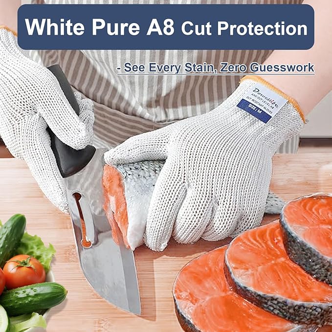 Dowellife Level 8 Reinforced Cut Resistant Gloves, Food Grade, Knife Safety Gloves for Meat Cutting, Oyster Shucking, Fish Fillet, Kitchen Slicing Carving(Pack of 2, Medium)