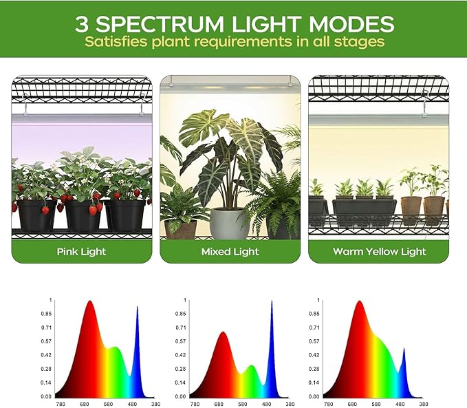 Indoor Greenhouse with Grow Light, 4-Tier Enclosed Plant Stand for Year-Round Indoor Gardening, 600D Oxford Cloth Cover, 6 Sets 3-Color Grow Light, Timer Plug & Hygrometer, 36" Wx 14" D x 63" H