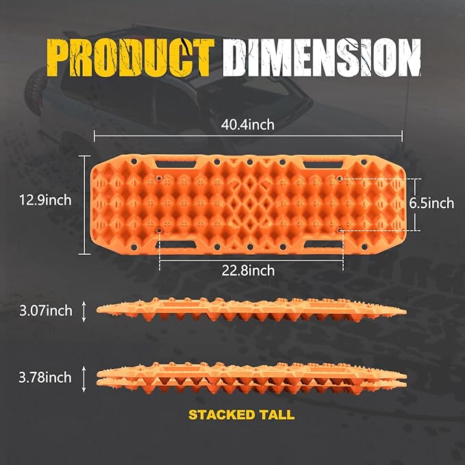 BUNKER INDUST Off-Road Traction Boards with Jack Base,Pair Recovery Track 4X4 Jeep Truck Emergency Tire Traction Mat with Bag -Sand, Mud, Snow Tracks Orange Traction Pad (Gen 7th)
