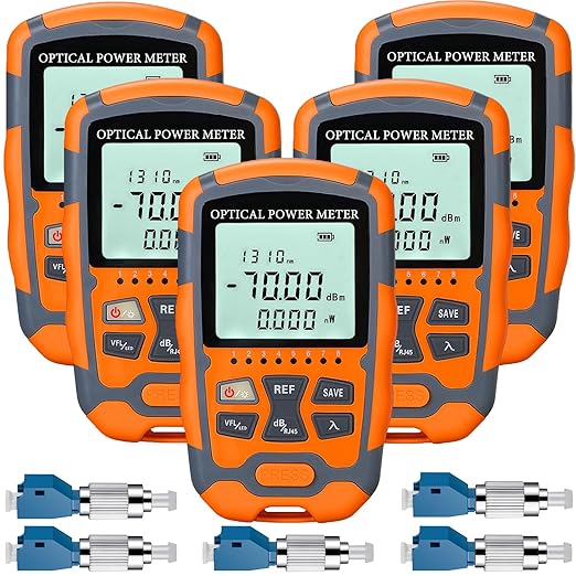 Duogalia 5-Pack Fiber Optic Tester Portable Fiber Light Power Meter -70~10dBm, SC/FC/ST Universal Interface Built-in 10Km Fault Detector with FC to LC Adapter