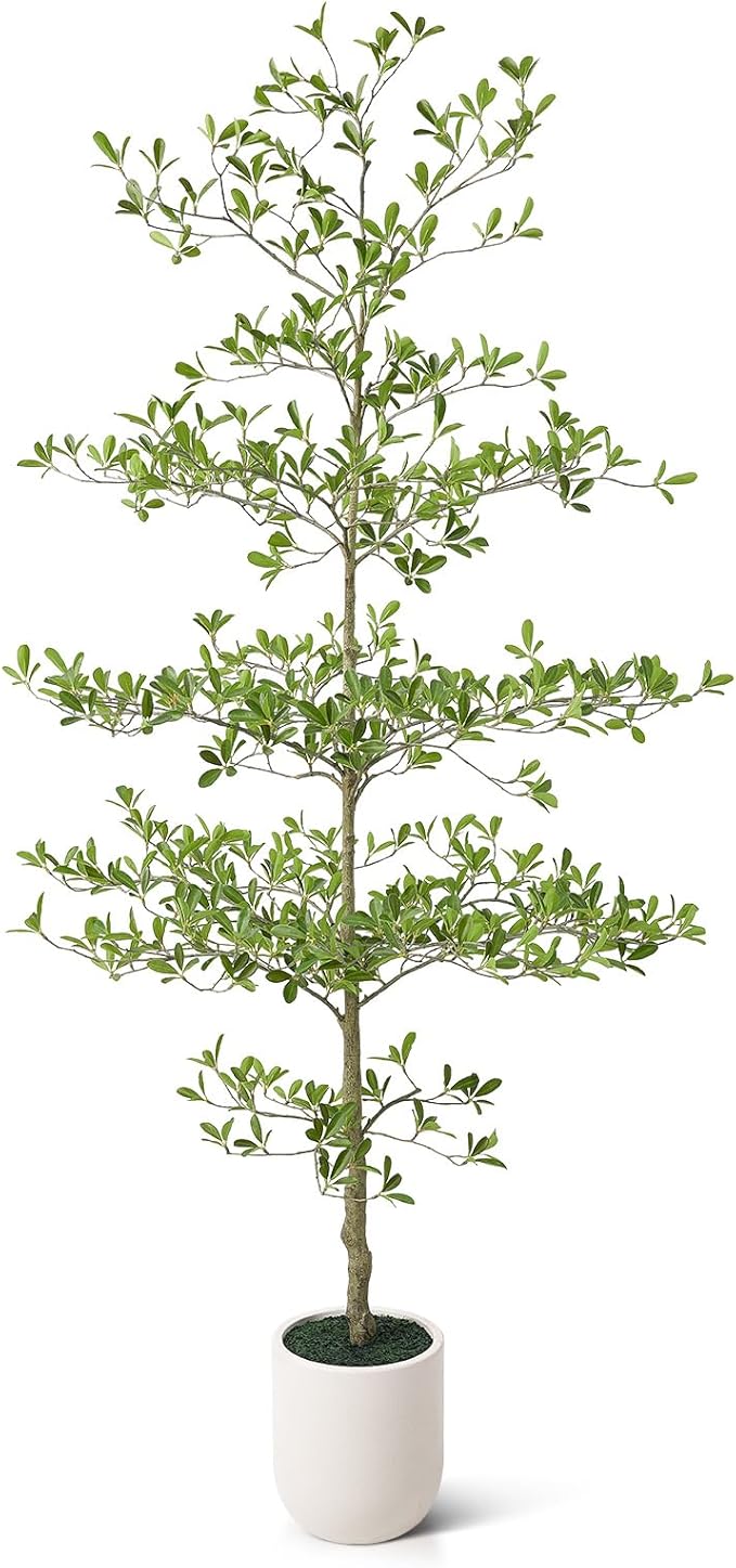 7FT Artificial Black Olive Tree Indoor with White Planter – Tall Luxury Faux Olive Tree, Mediterranean Architectural Statement Decor for Living Room & Office,VN232
