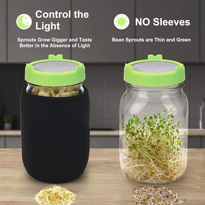 Lulonpon Sprouting Kit, 2 Sprouting Jar Kits, Wide Mouth Quart Mason Jars with Stainless Steel Screen Sprout Lids,1000ml Sprouts Growing Kit, Seed Sprouter Set for Growing Broccoli, Bean, Alfalfa ﻿