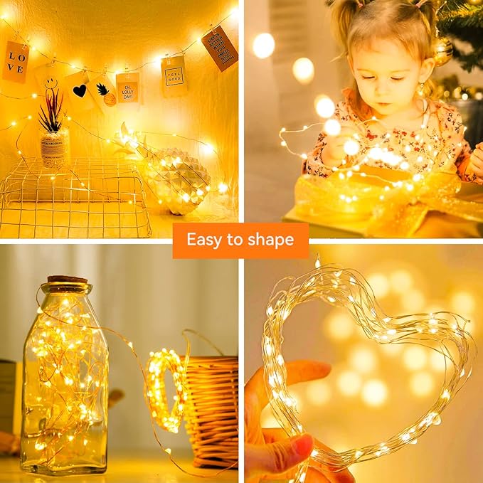 litogo 50 Pack Battery Operated 7ft 20 LED Fairy Lights, Waterproof Silver Wire Mini Lights for Mason Jars, DIY Wedding Party Christmas Bedroom, Warm White