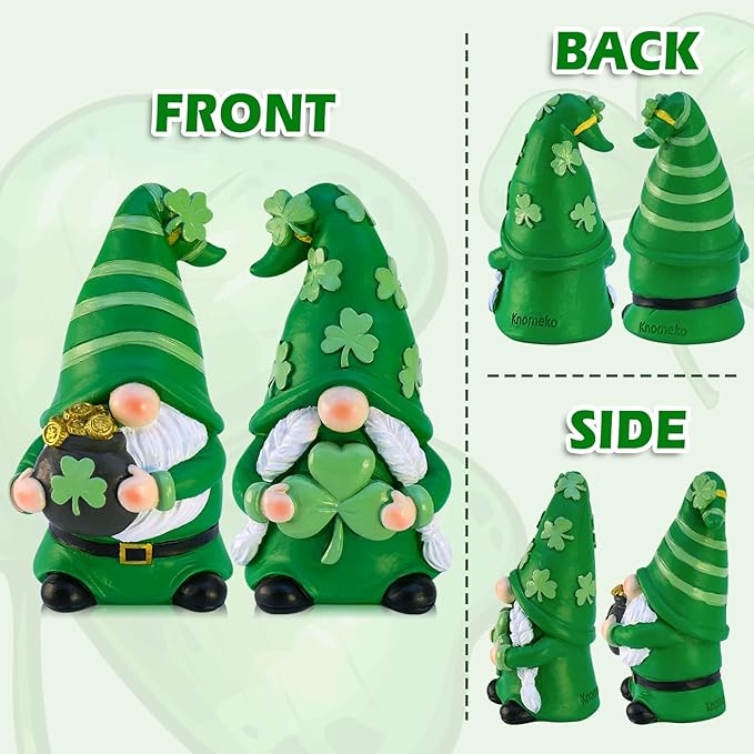 St Patricks Day Decorations Gnomes, 2 Pack Handcrafted Irish Gnomes Lucky Leprechaun Figurines, Shamrock Decor for Table Tiered Tray Shelf