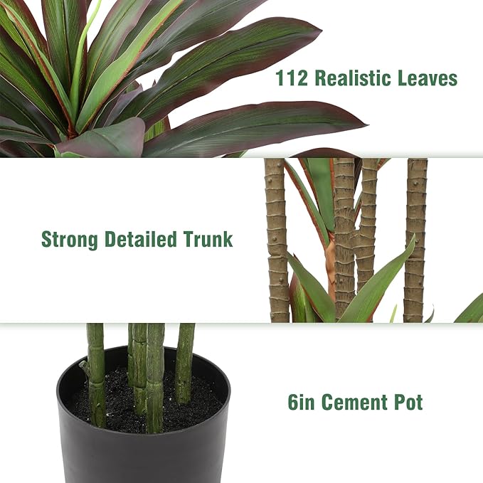 FLOWORLD Dracaena Artificial Plant 5ft Red Yucca Silk Tree Faux Plants Indoor Tall Fake House Floor Plants Realistic Artificial Trees for Home Office Decor Indoor Outdoor Housewarming Gift