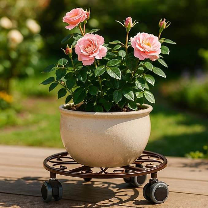 3 Pack Plant Caddy with Wheels Heavy Duty 13.5 Inches Metal Plant Stand with Wheels Plant Dolly Rolling Plant Stand Plant Roller with Casters for Indoor and Outdoor, Bronze