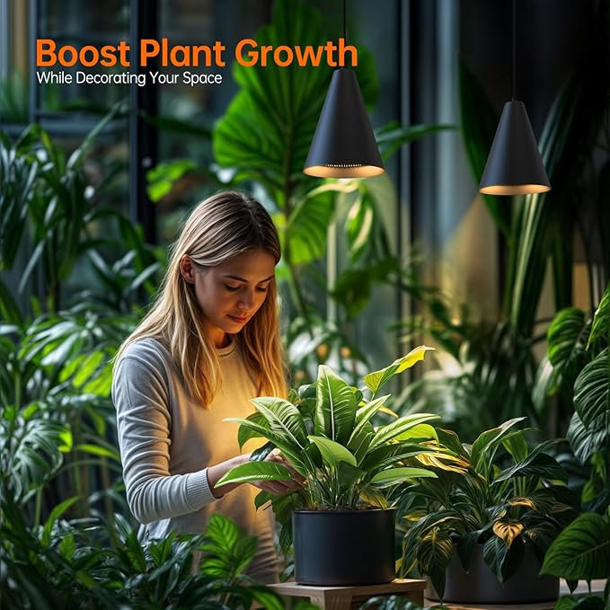 Bstrip 50W Double-Head One Cord Grow Lights for Indoor Plants full Spectrum 3000K, Black LED Grow Light Bulb with Timer & 16.4FT Power Cord, Perfect for Tall Plants, Flowers, and Greenhouses in Winter