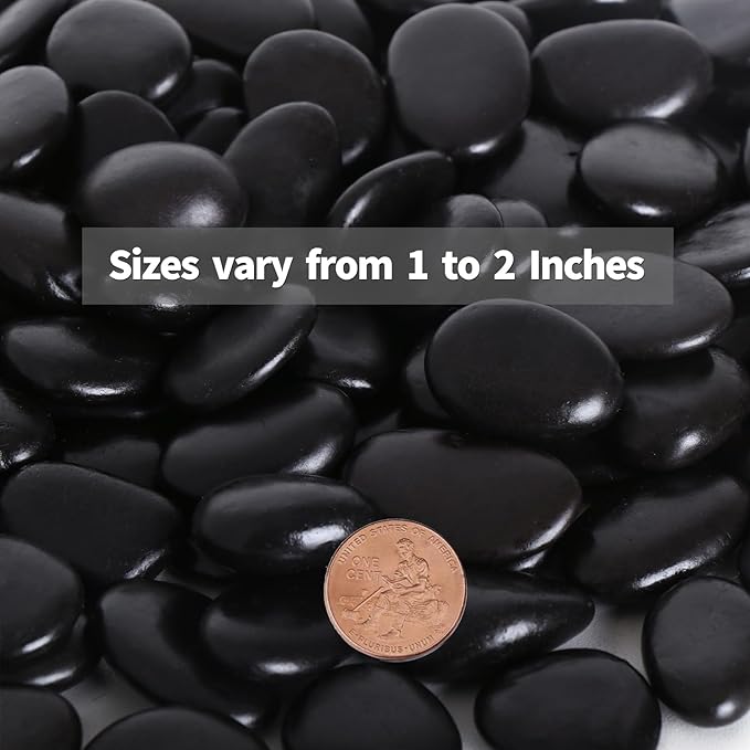 Calofulston 2.2LB Black Rock, Small River Stones Pebbles for Plants, Vases, Landscaping, Highly Polished Decorative Rocks, 1-1 3/4 Inch