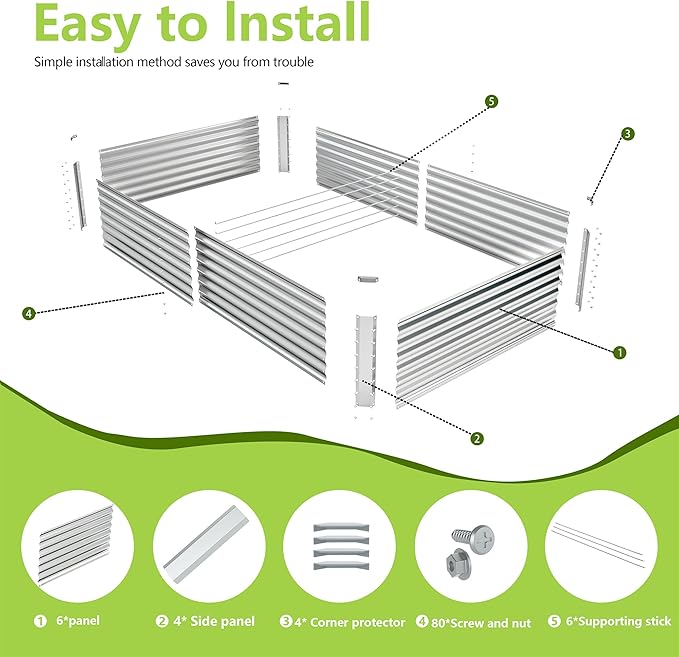 8x4x2FT Galvanized Raised Garden Bed Kit, Galvanized Planter Raised Garden Boxes Outdoor, Large Metal Raised Garden Beds for Vegetables-Silver