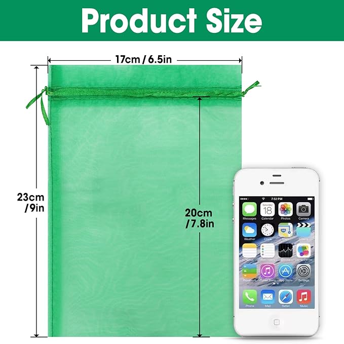 250 Pcs Fruit Protection Bags, 6.5×9 Inches Fruit Bags for Fruit Trees, Green Fruit Netting Bags Cover Bags Drawstring Mesh Fruit Protectors Pest Barrier for Tomato Mango Trees Veggies Garden