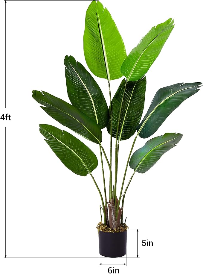 litphke Artificial Tree Bird of Paradise Artificial Plant, 4 Ft Faux Tropical Plant Palm Tree with Leaves Trunks Faux Banana Leaf Tree for Home Decor Living Room Indoor Outdoor Office