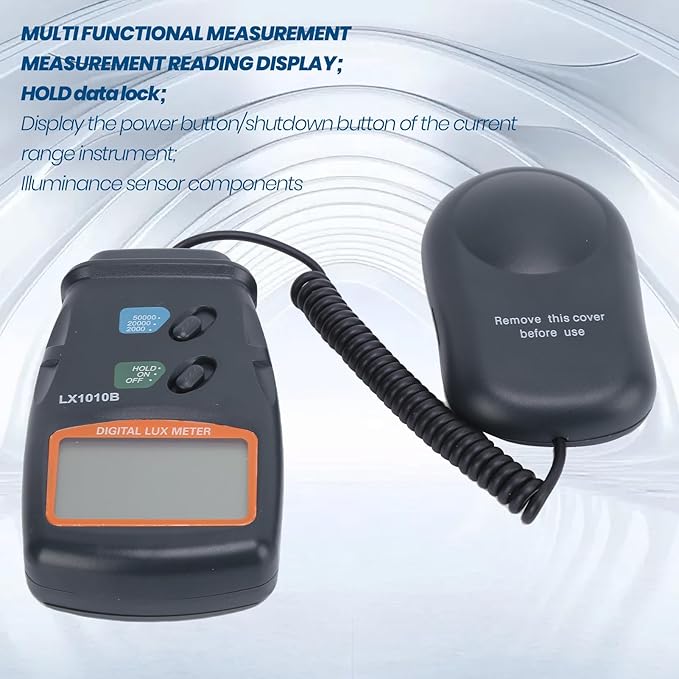 Light Meter Digital Illuminance Meter LX‑1010B Handheld Luminometer 3-1/2 digits 18mm LCD Photometer Luxmeter Tester Reading Lock Range up to 50000 Lx