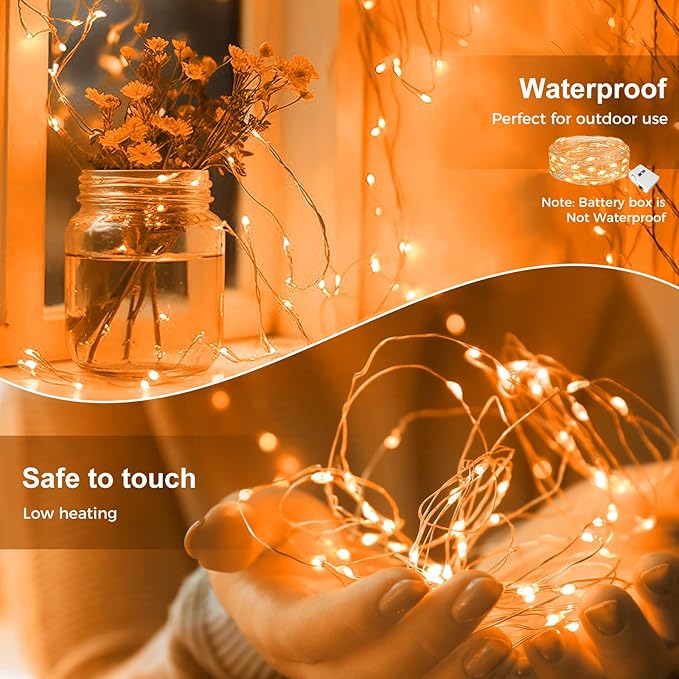 kolpop 30 Pack LED Fairy Lights Battery Operated, 7FT 20 LED Mini Twinkle String Lights Battery Powered Waterproof for Christmas Halloween Mason Jars Party (Orange)