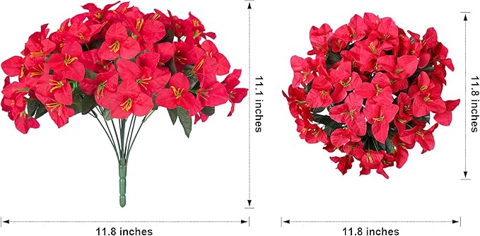 Ivydale Artificial Bougainvillea Flowers for Outdoors Spring Summer Decor, 4 Bundles Fake Red Silk Flowers for Outside Faux Plants UV Resistant Realistic for Outdoor Planters Patio Porch Garden Home