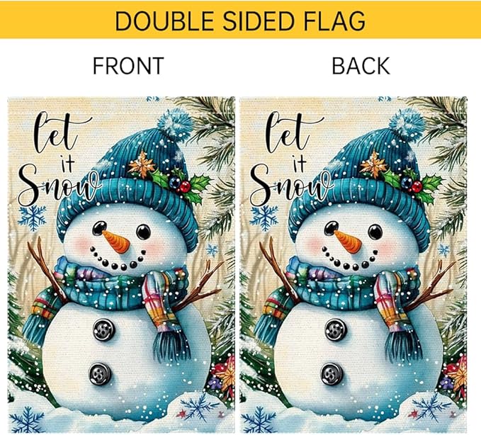 Snowman Garden Flag 12x18 Inch Double Sided Burlap Winter Let It Snow Outdoor Yard Flag Holiday Christmas Seasonal Welcome Banner for House Lawn Porch Small Decorations